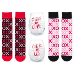 Hallmark Wine Night Valentine's Day Socks And Wine Glasses, Set Of 4