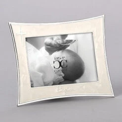 Baptism Frame In Ivory And Silver Holds 3x5 Photo
