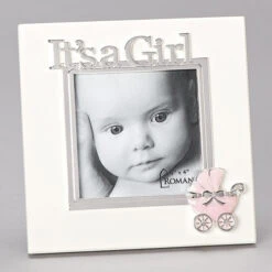 It's A Boy Frame With Pink Stroller Holds 4x4 Photo