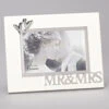 Mr And Mrs Frame With Silver Double Hearts Holds 4x6 Photo