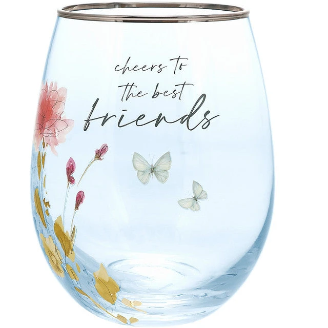 Meadows Of Joy Butterfly Floral 20 Oz. Stemless Wine Glass Cheers To The Best Friends 1 Meadows Of Joy Butterfly Floral 20 Oz. Stemless Wine Glass Cheers To The Best Friends