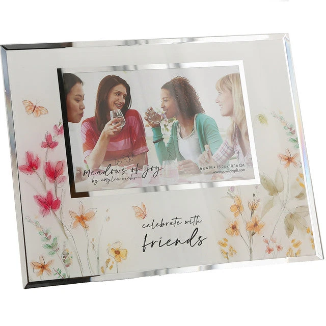 Meadows Of Joy Butterfly Floral Glass Picture Frame Celebrate With Friends Holds 4"x6" Photo 1 Meadows Of Joy Butterfly Floral Glass Picture Frame Celebrate With Friends Holds 4"x6" Photo