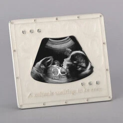 Baby's Ultrasound Frame "A Miracle Waiting To Be Seen" In Ivory And Silver Jewels Holds 4x3 Photo