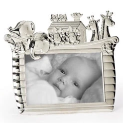Silver Noah's Ark Picture Frame Holds 4" X 6" Photo