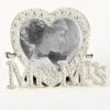 Studded Rhinestone Mr. & Mrs. Heart Picture Frame Holds 3" X 3" Photo
