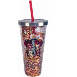 Harry Potter Gryffindor Glitter Cup With Straw 20 Oz.