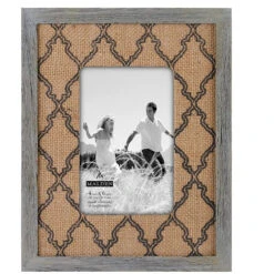 Malden Bainbridge Burlap Distressed Wood With Lattice Silkscreened Mat 4"x6" Photo Frame