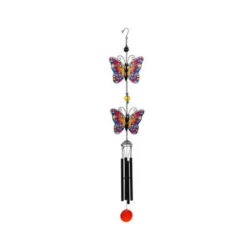 Tiered Blue Orange Red Butterfly Windchime With Stain Glass Finish