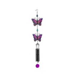 Tiered Pink Butterfly Windchime With Stain Glass Finish