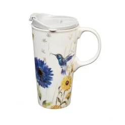 Hummingbird Floral Garden 17 Oz. Travel Cup With Lid And Box