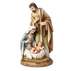 8" Holy Family Nativity In Wood Carved Look