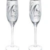Mr & Mrs Champagne Flutes In Silver Metallic Set Of 2