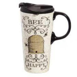 Bee Happy Hive Ceramic 17 Oz. Travel Cup With Matching Gift Box