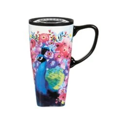 Peacock Ceramic On The Go Travel Cup, 17 Oz. With Box