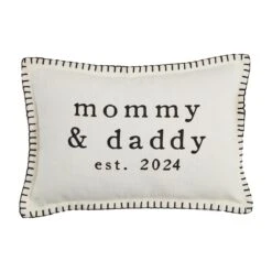 Mommy & Daddy Est. 2024 Pillow Cotton Lumbar Pillow With Stitch Trim