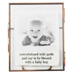 Overwhelmed With Pride And Joy To Be Blessed With A Baby Boy Brass Picture Frame Holds 3"x3" Photo