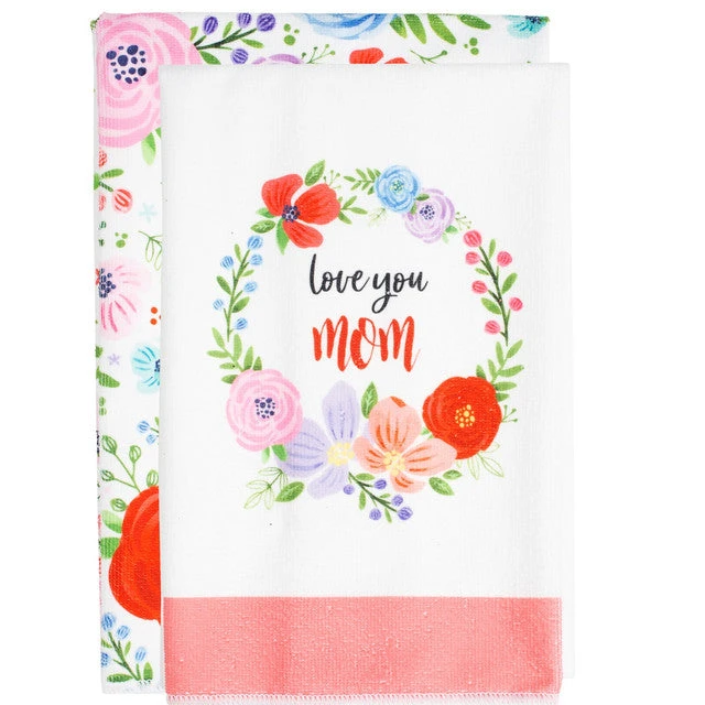 Love You Mom Floral Tea Towels Gift Set Of 2 1 Love You Mom Floral Tea Towels Gift Set Of 2