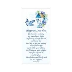 Happiness Lives Here Blue Bird Ornament With Charm And Poem Card -Refined Spaces 6006057 3 high res