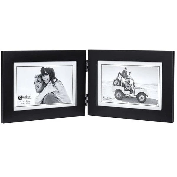 Malden Linear Classic Wood Double Horizontal 4"x6" Photo Frame, Black 1 Malden Linear Classic Wood Double Horizontal 4"x6" Photo Frame, Black