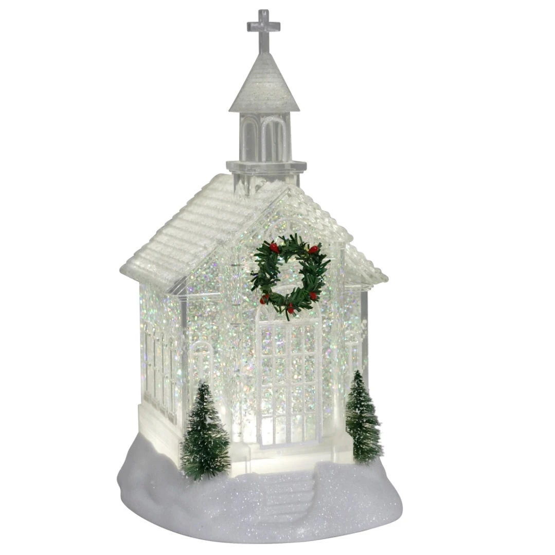 Glitter Light Up Church 10.6" Water Lantern 1 Glitter Light Up Church 10.6" Water Lantern