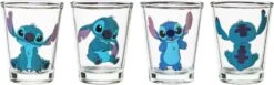Silver Buffalo Lilo And Stitch Poses 4-Pack Mini Glass Set, 1.5 Ounces