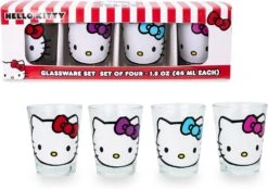 Silver Buffalo Sanrio Hello Kitty Faces 1.5-Ounce Mini Glass Cups, Set Of 4