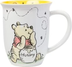 Silver Buffalo Disney Winnie The Pooh But First Hunny Wide Rim Bees Flying Ceramic Mug, 16 Ounces