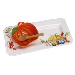 Fall Serving Tray With Pumpkin Bowl And Wooden Spreader 3-Piece Set