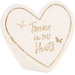 Forever In Our Hearts Sympathy Memorial Stone Heart-Shaped With Golden Butterflies