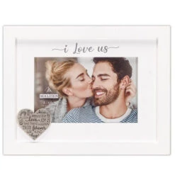I Love Us White Picture Frame With Silver Heart Holds 4"x6" Photo