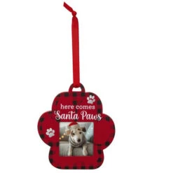 Here Comes Santa Paws Christmas Ornament Holds 2.5"x2.5" Photo