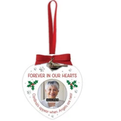 Forever In Our Hearts Cardinals Appear When Angels Are Near Christmas Memorial Ornament Holds 2.5"x2.5" Photo
