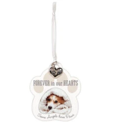 Forever In Our Hearts Some Angels Have Paws Pet Memorial Ornament With Silver Pawprints Charm Holds 2.5"x2.5" Photo