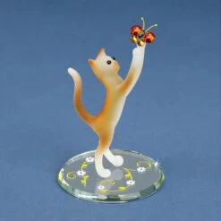 Glass Baron Tabby Cat With Butterfly Figurine