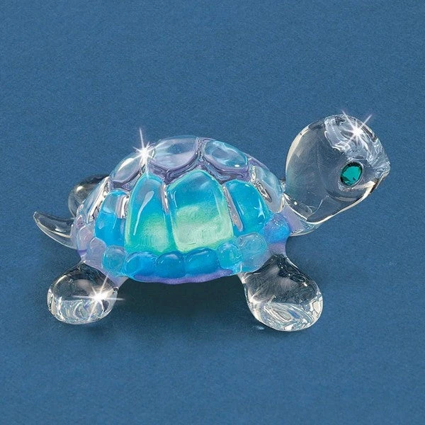 Blue Little Turtle Glass Figurine 1 Blue Little Turtle Glass Figurine