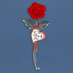 I Love You Red Rose On Stem Glass Figurine