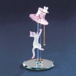 Cat Chasing Mouse Up A Lamp Glass Figurine