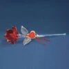 Blossoming Red Rose With 22Kt Gold Trimmed Long Stem Glass Figurine