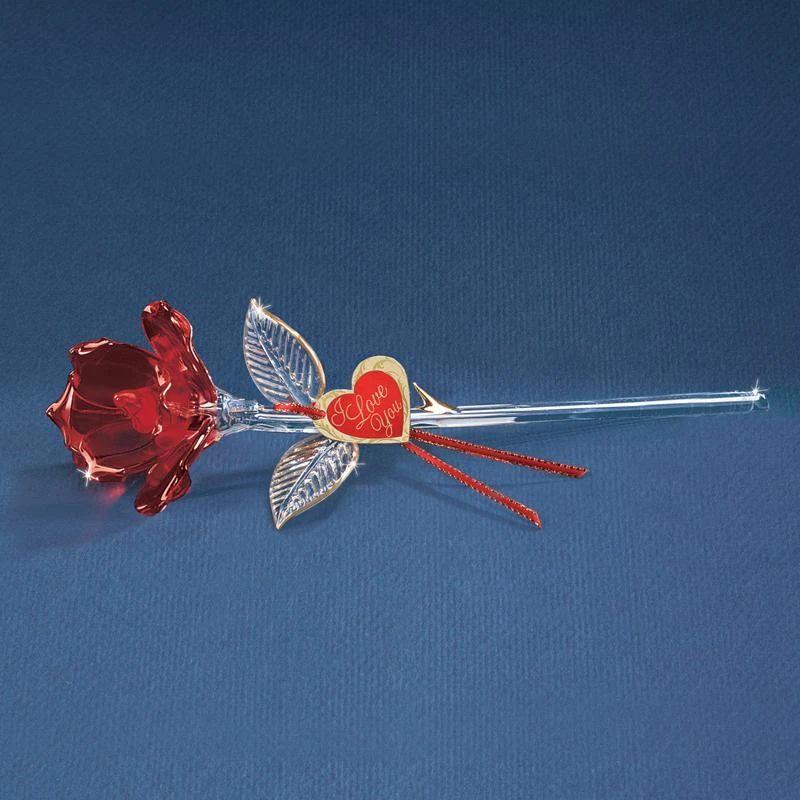 Blossoming Red Rose With 22Kt Gold Trimmed Long Stem Glass Figurine 1 Blossoming Red Rose With 22Kt Gold Trimmed Long Stem Glass Figurine