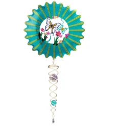3D Teal Butterfly Mini 6.5" Wind Spinner And 7.5" Crystal Twister Set